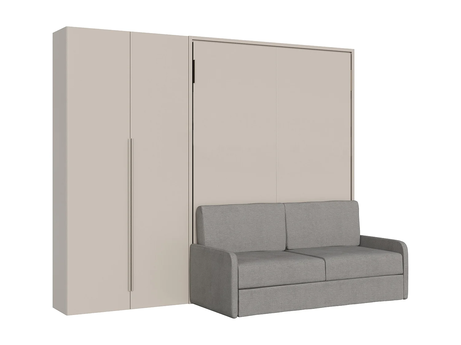Cama francesa vertical dobrável Versia Sofà 140 com sofá, prateleira e guarda-roupa esquerdo de 2 portas em Clay