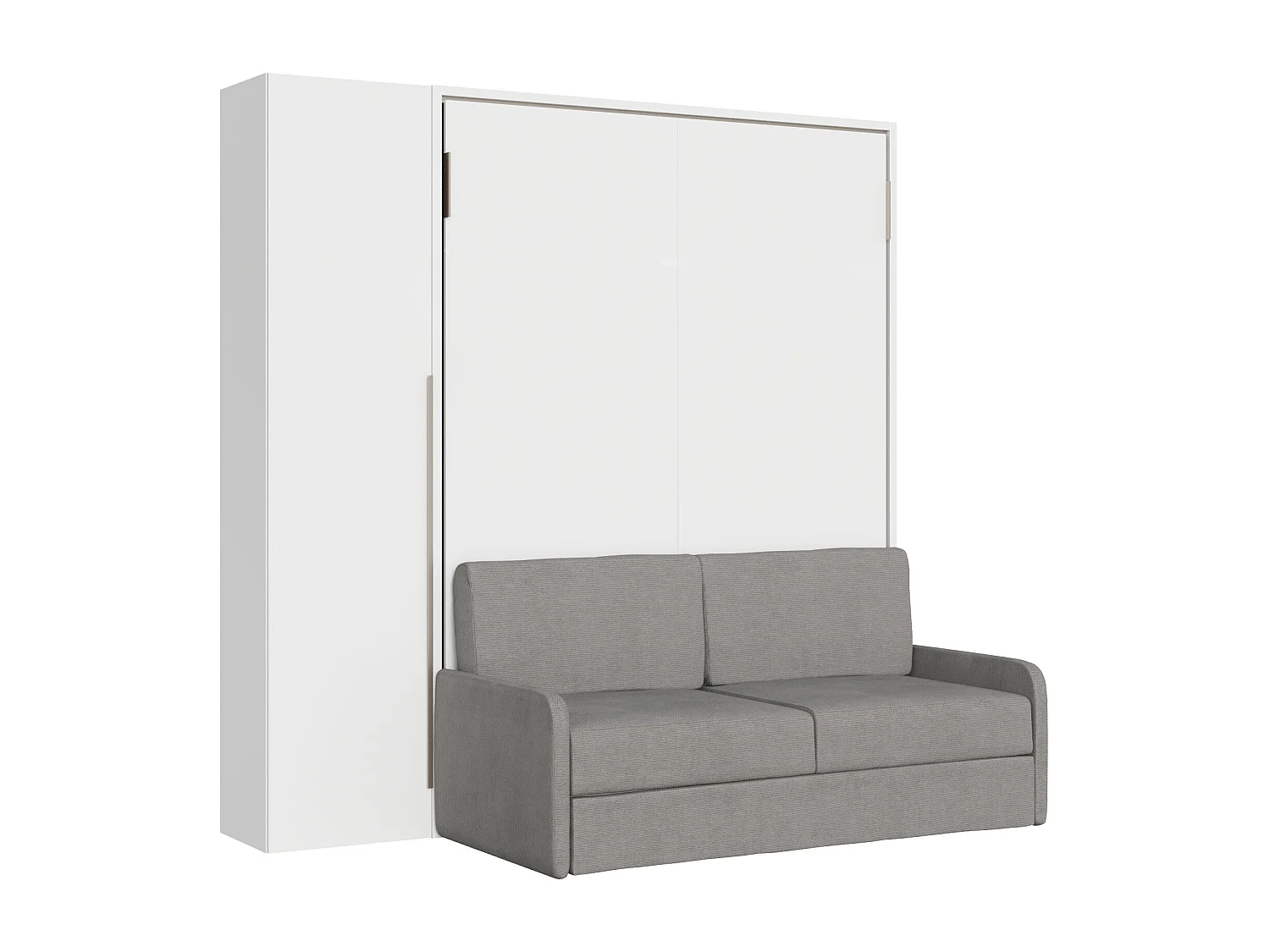 Cama de casal dobrável vertical Versia Sofà 160 com sofá, prateleira e guarda-roupa de 1 porta à esquerda Branco