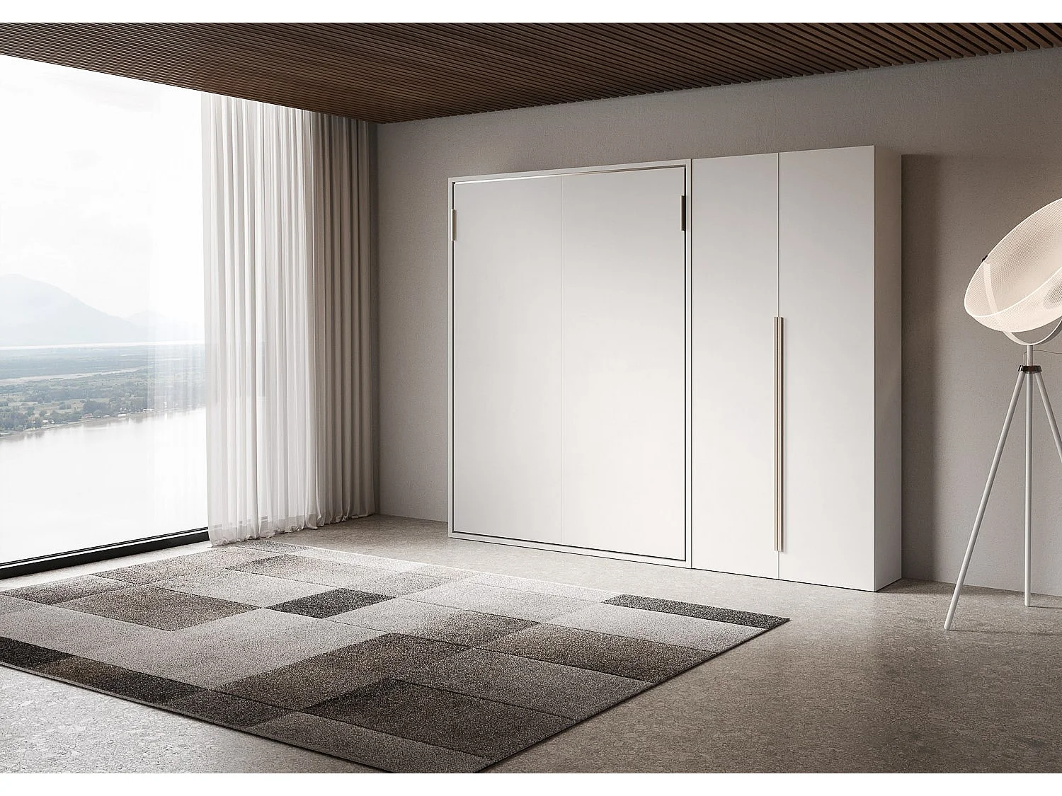 Lit double escamotable vertical Versia 160 avec armoire 2 portes droite en Blanc