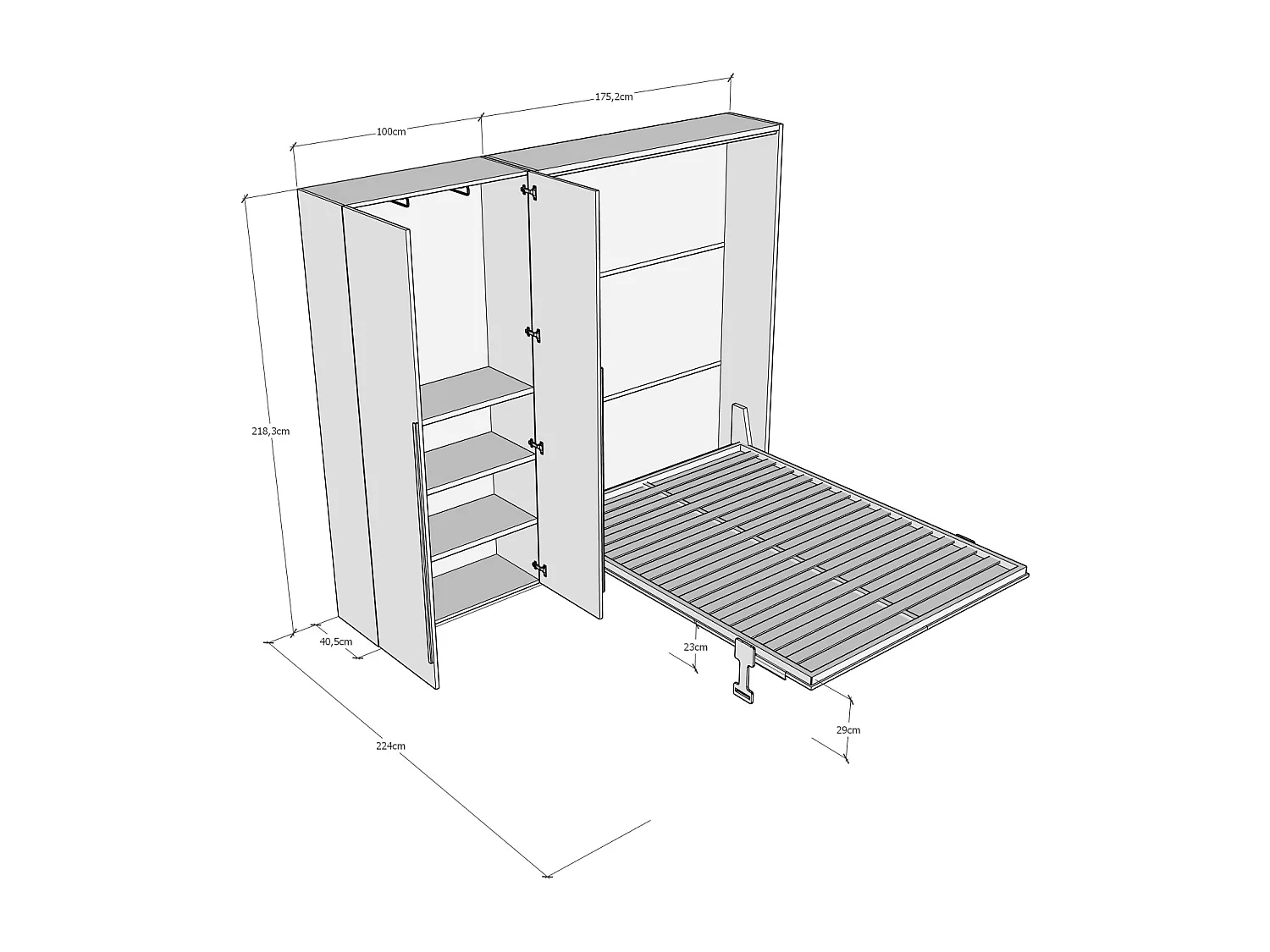 Lit double escamotable vertical Versia 160 avec armoire 2 portes droite en Blanc
