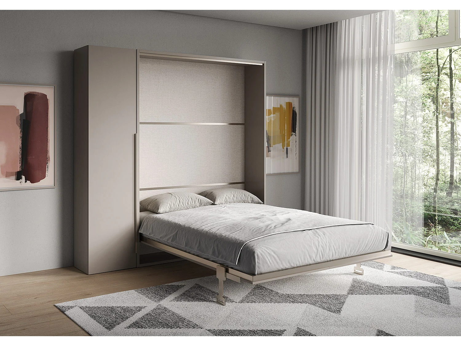 Letto francese verticale a scomparsa Versia Sofà 140 con armadio 1 anta dx Argilla