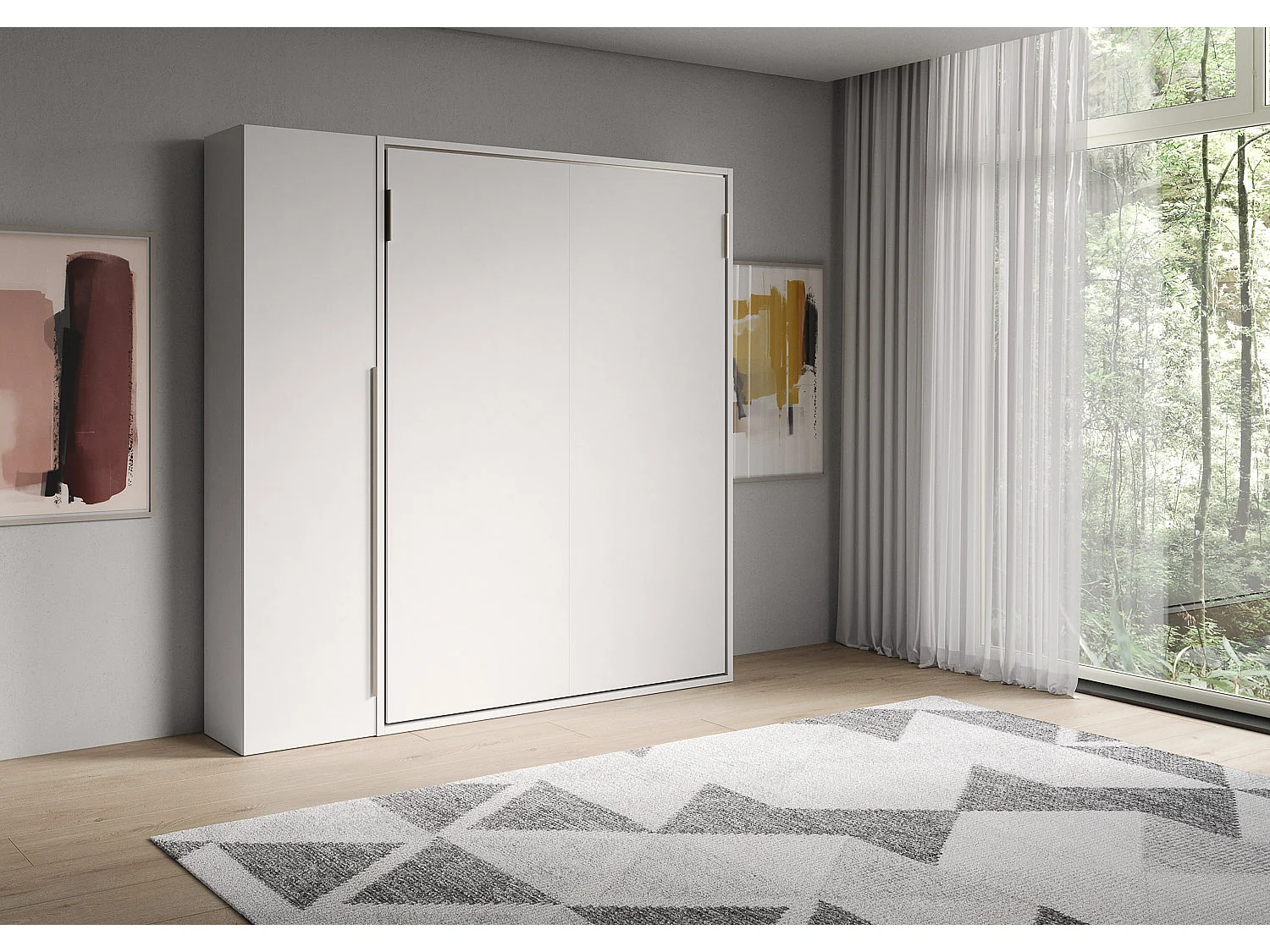Lit français escamotable vertical Versia Sofà 140 avec 1 armoire à porte gauche en blanc