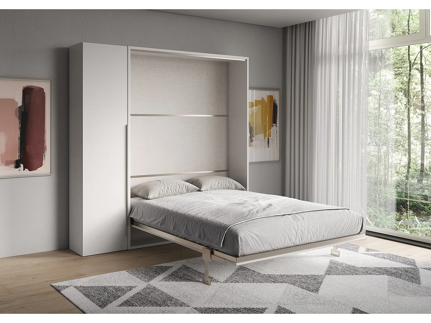 Lit français escamotable vertical Versia Sofà 140 avec 1 armoire à porte gauche en blanc