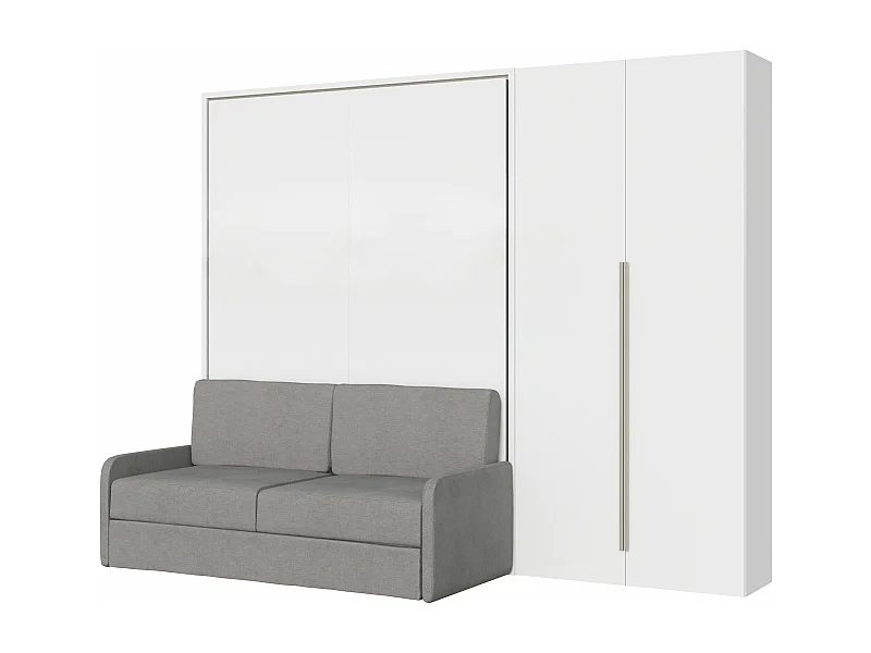 Versia Sofà 140 lit français escamotable vertical avec canapé, étagère et armoire droite avec 2 portes Blanc