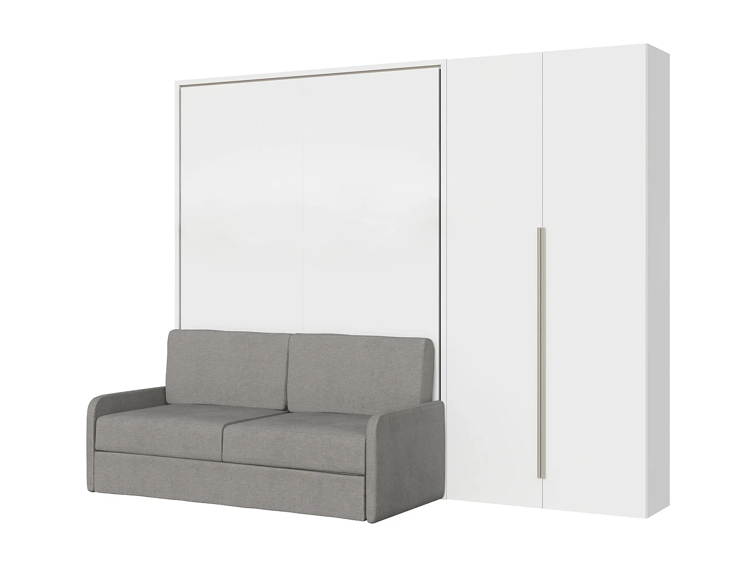 Cama francesa vertical abatible Versia Sofà 140 con sofá, estante y armario derecho de 2 puertas Blanco