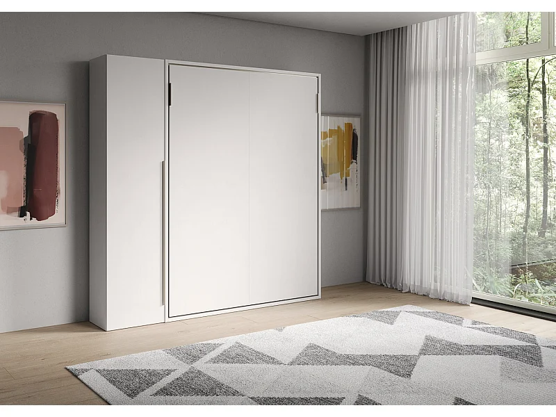 Lit double escamotable vertical Versia 160 avec armoire 1 porte droite Blanc