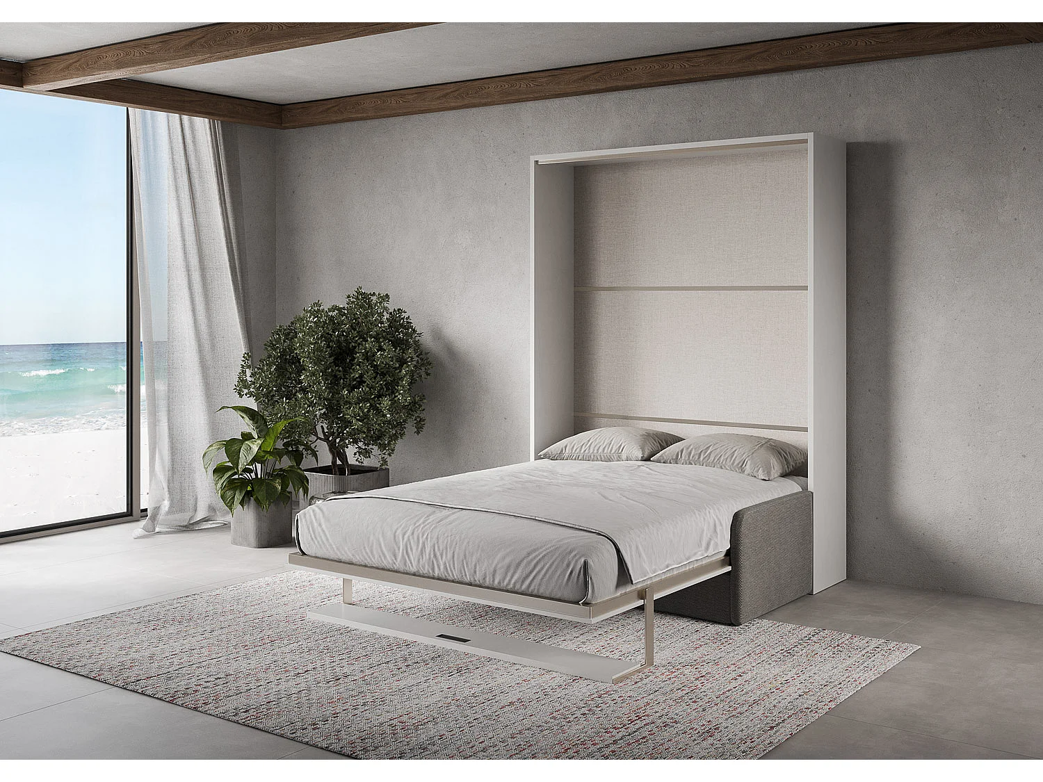 Versia Sofà 160 lit double escamotable vertical avec canapé et étagère Blanc