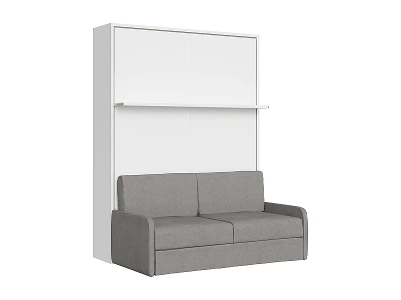 Vertikales Klappdoppelbett Versia Sofà 160 mit weißem Sofa und Regal