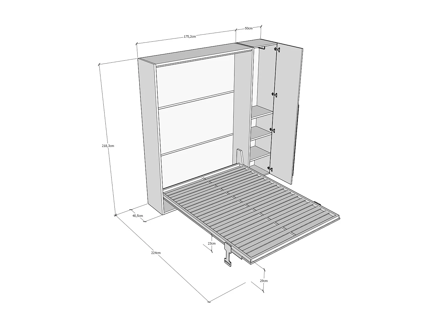 Cama de casal dobrável vertical Versia 160 com guarda-roupa de 1 porta no lado esquerdo, Clay