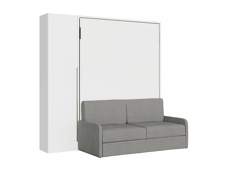 Lit français escamotable vertical Versia Sofà 140 avec canapé, étagère et armoire 1 porte gauche Blanc