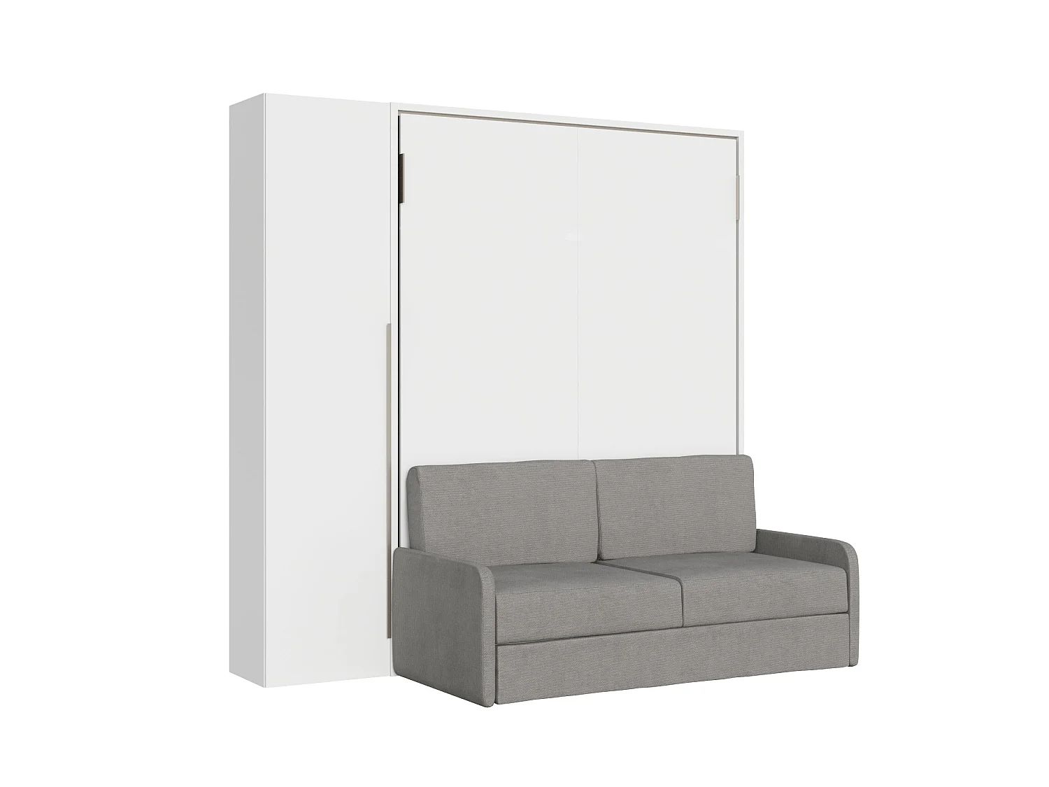 Lit français escamotable vertical Versia Sofà 140 avec canapé, étagère et armoire 1 porte gauche Blanc