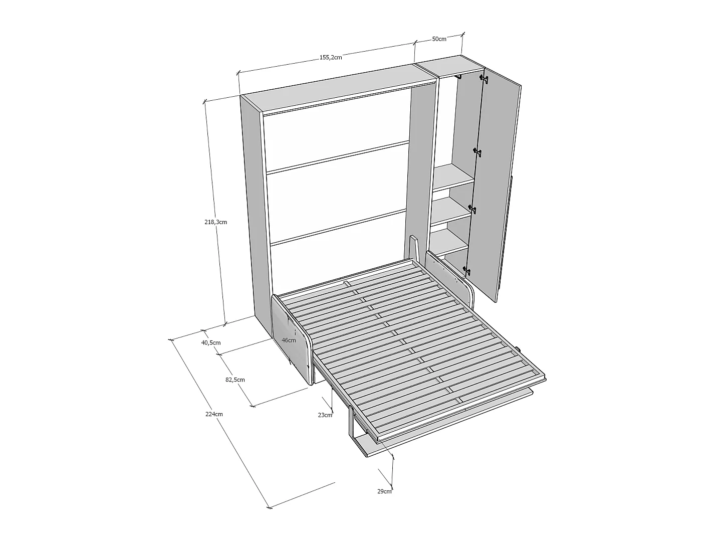 Lit français escamotable vertical Versia Sofà 140 avec canapé, étagère et armoire 1 porte gauche Blanc
