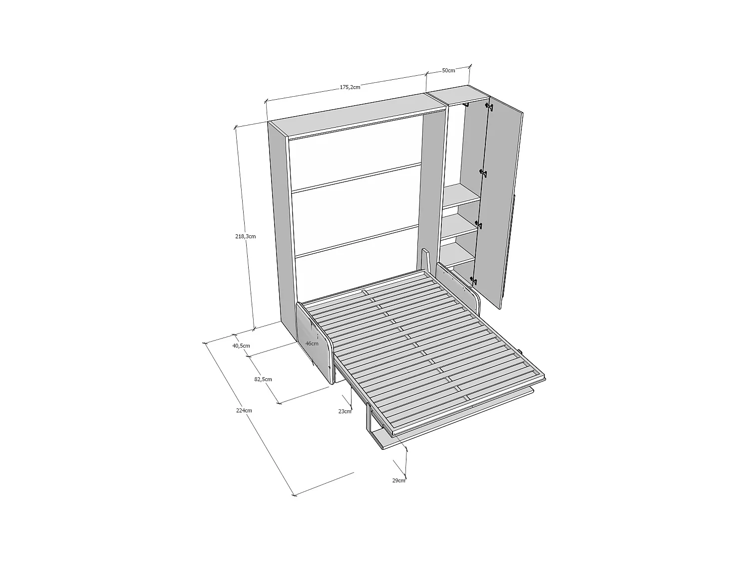Versia Sofà 160 lit double escamotable vertical avec canapé, étagère et 1 armoire porte gauche Argilla
