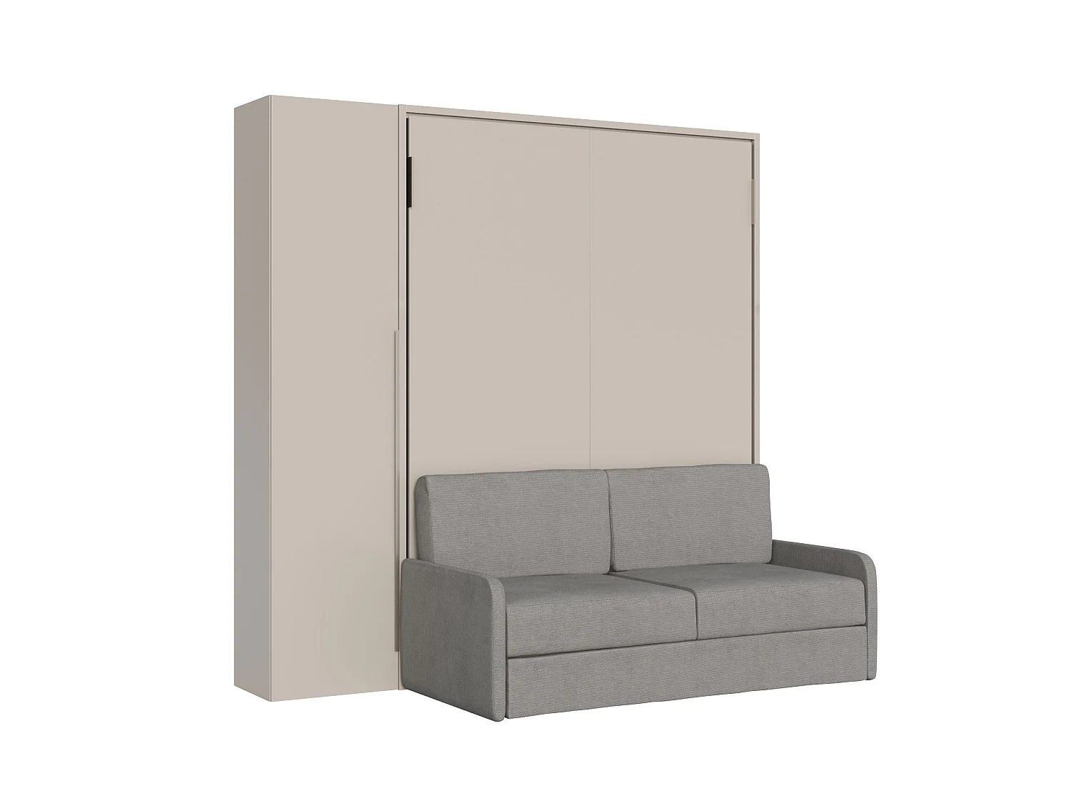 Cama de casal dobrável vertical Versia Sofà 160 com sofá, prateleira e guarda-roupa de 1 porta à esquerda Clay