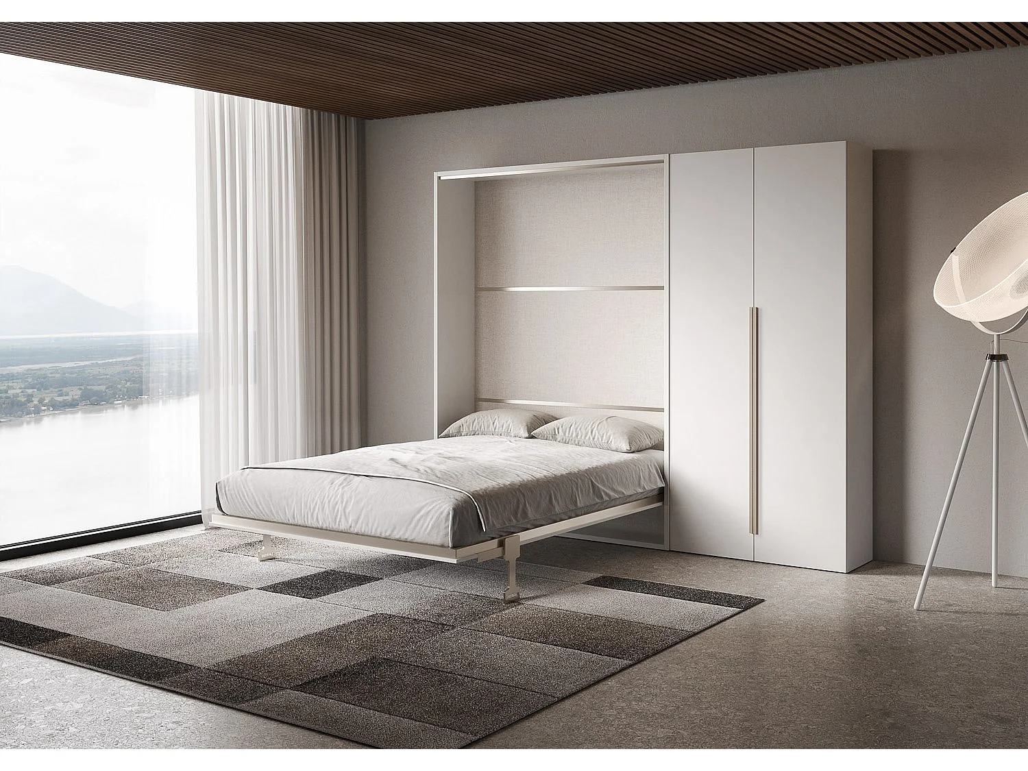 Lit français escamotable vertical Versia Sofà 140 avec armoire 2 portes droite en blanc