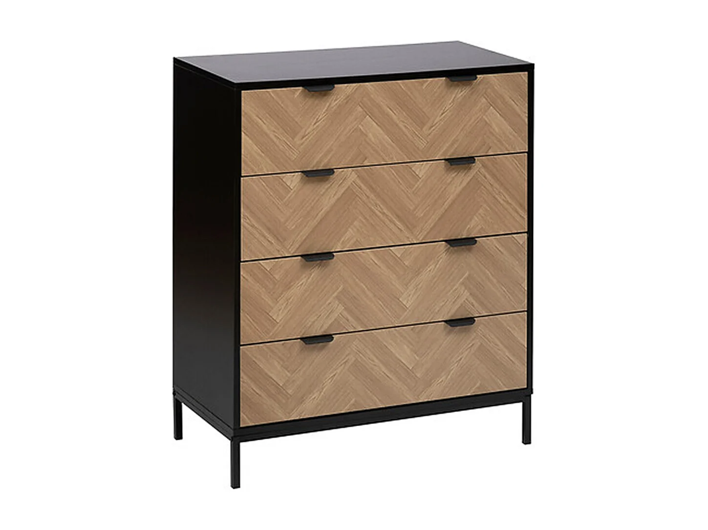 Commode, meuble de rangement avec 4 tiroirs en bois coloris marron, Noir - Longueur 80 x Profondeur 40  x Hauteur 95 cm