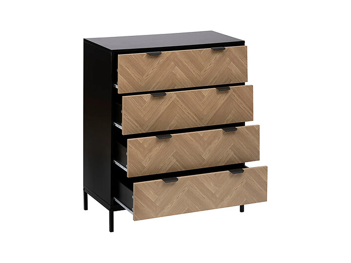 Commode, meuble de rangement avec 4 tiroirs en bois coloris marron, Noir - Longueur 80 x Profondeur 40  x Hauteur 95 cm