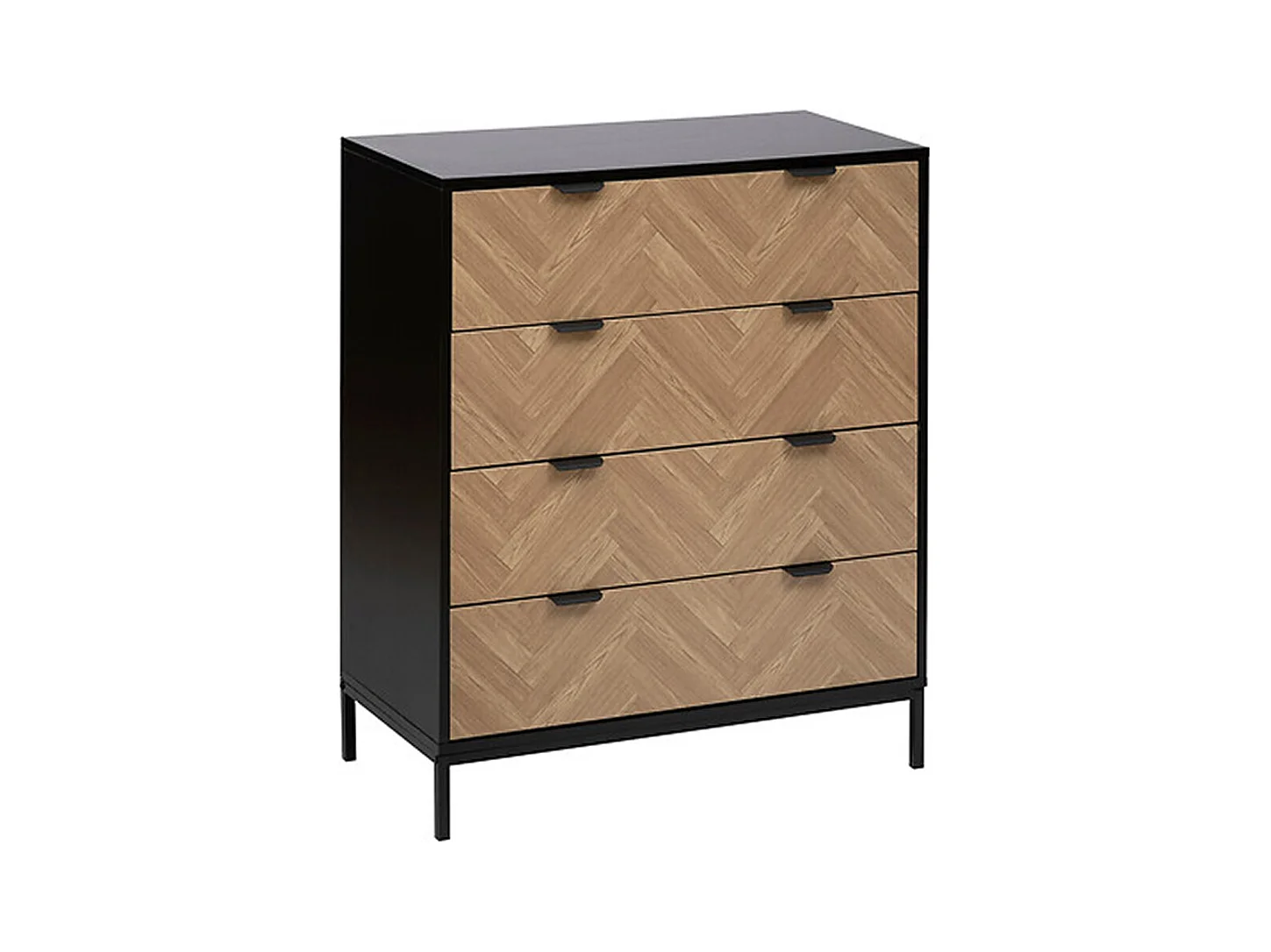 Commode, meuble de rangement avec 4 tiroirs en bois coloris marron, Noir - Longueur 80 x Profondeur 40  x Hauteur 95 cm