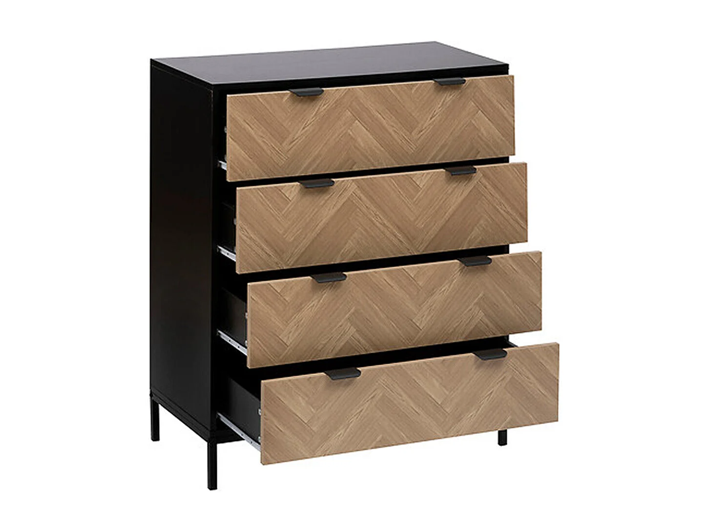 Commode, meuble de rangement avec 4 tiroirs en bois coloris marron, Noir - Longueur 80 x Profondeur 40  x Hauteur 95 cm