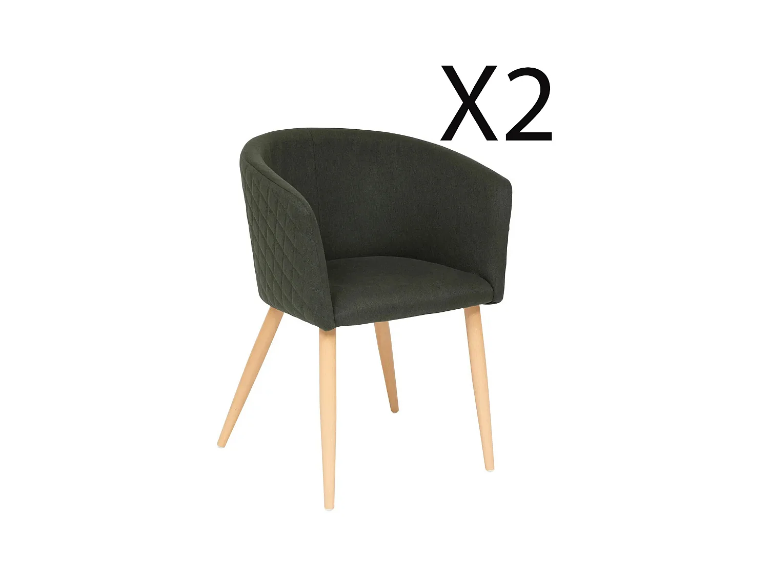 Lot de 2 fauteuils en velours coloris vert cèdre, pieds en bois coloris naturel