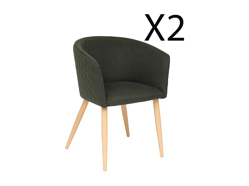 Lot de 2 fauteuils en velours coloris vert cèdre, pieds en bois coloris naturel
