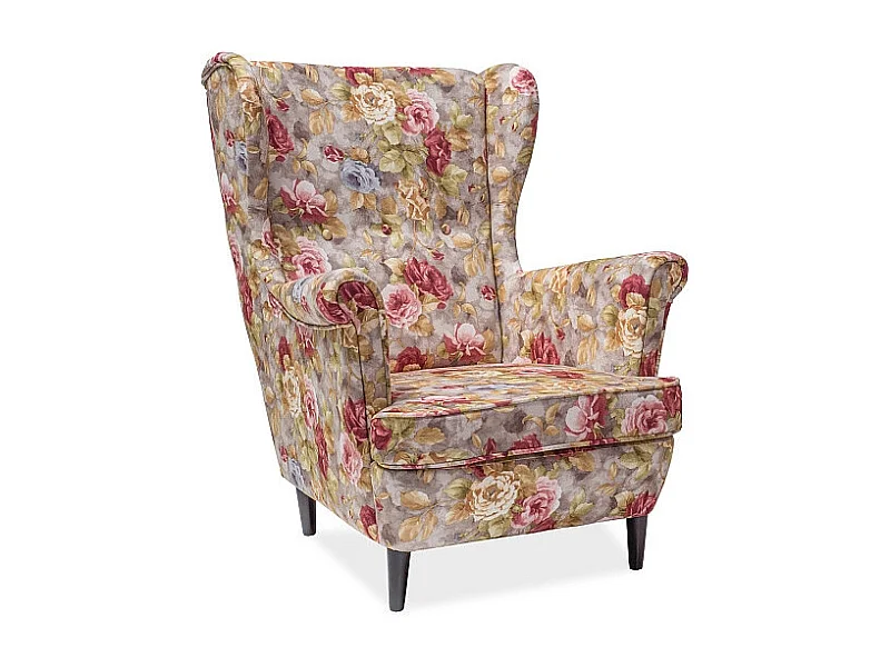 Fotel uszak LORD kwiaty/szary