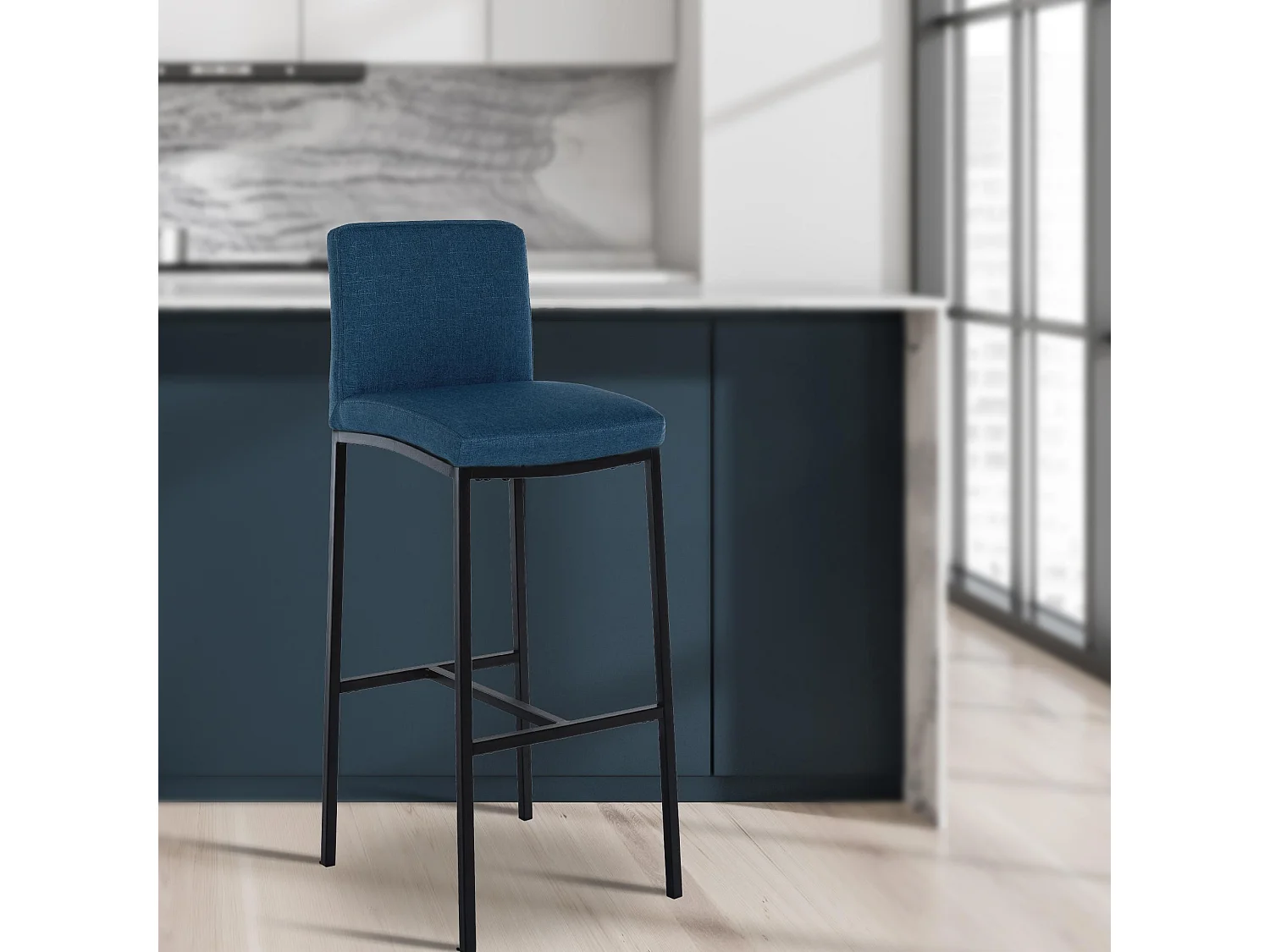 Tabouret de bar - Tissu - Bleu - Freeport