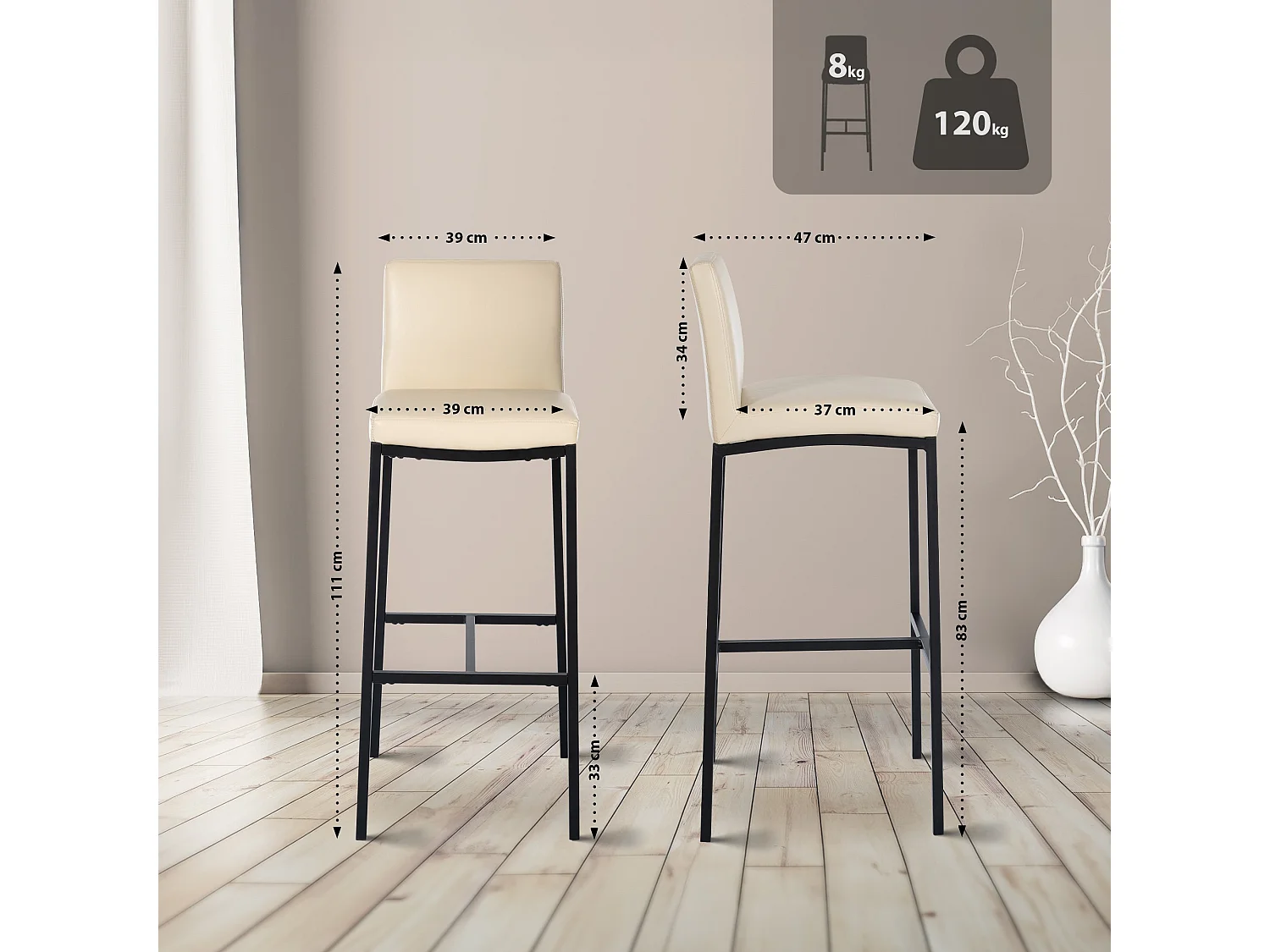 Tabouret de bar - Similicuir - Crème - Freeport