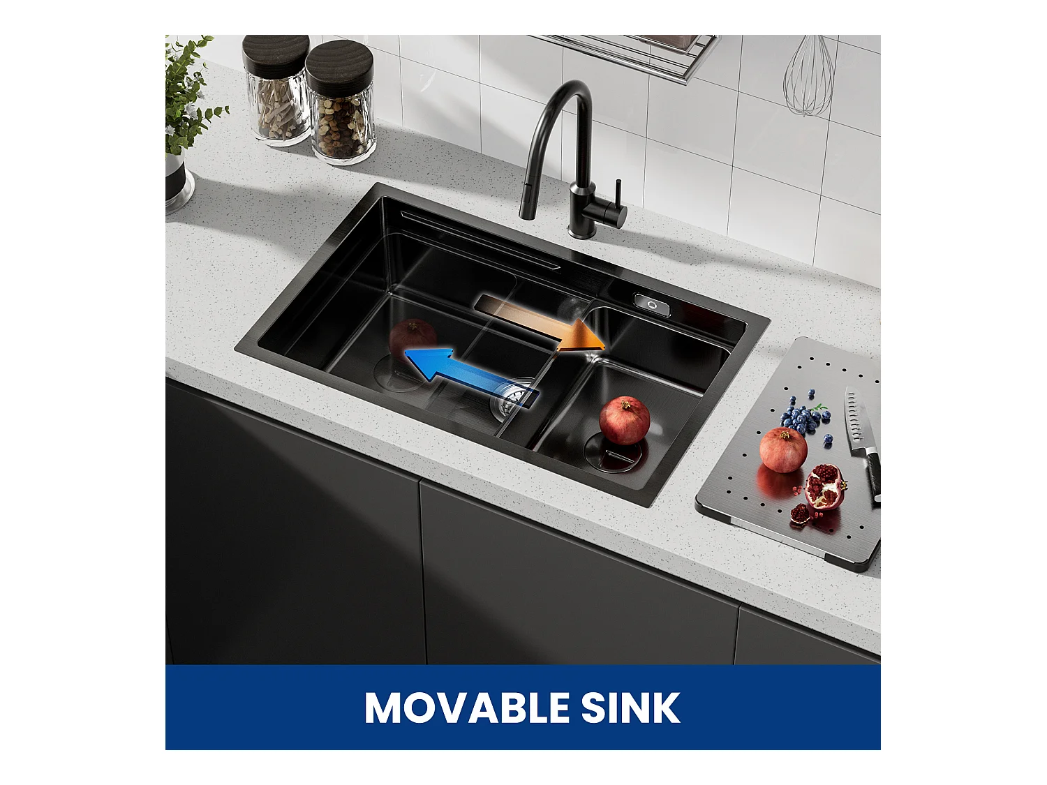 Spoelbakken Keuken - Multifunctionele Spoelbak Keuken 70×44cm - Spoelbak met Afdruiprek - Spoelbakken met afdruip - Antraciet