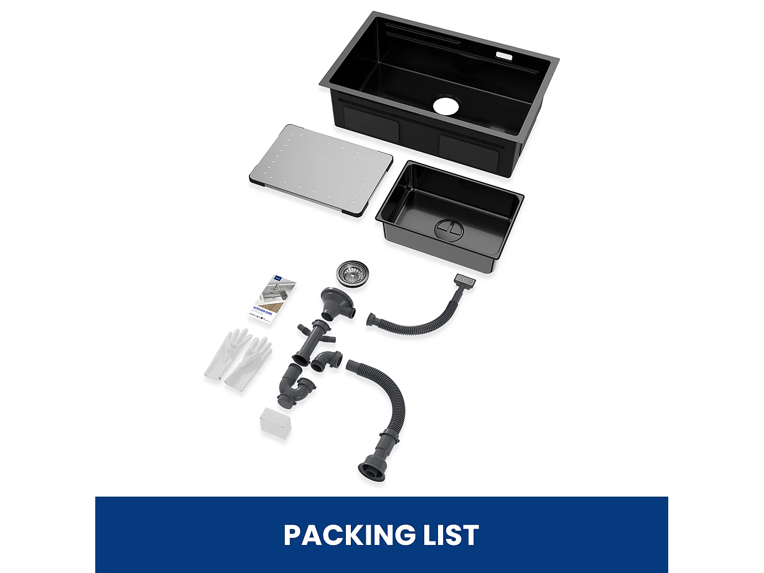 Spoelbakken Keuken - Multifunctionele Spoelbak Keuken 70×44cm - Spoelbak met Afdruiprek - Spoelbakken met afdruip - Antraciet