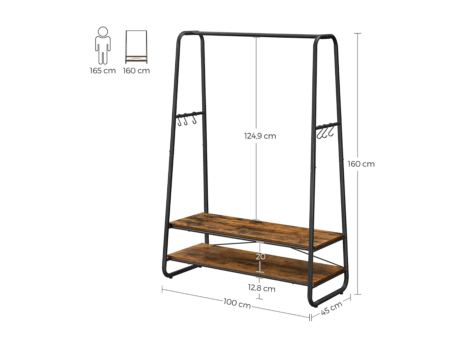 Bobbel Home - kledingrek - Kapstok - Stalen Frame - Industrieel - Incl 6 haken - Zwart
