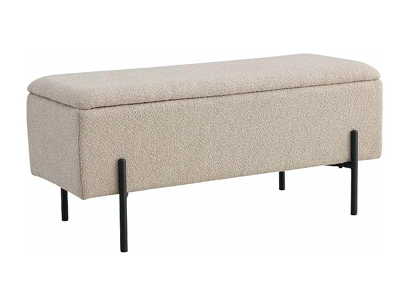 BLAIRE - Banc-Coffre Tissu Bouclé Beige Pieds Métal