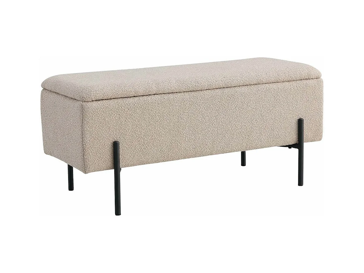 BLAIRE - Banc-Coffre Tissu Bouclé Beige Pieds Métal