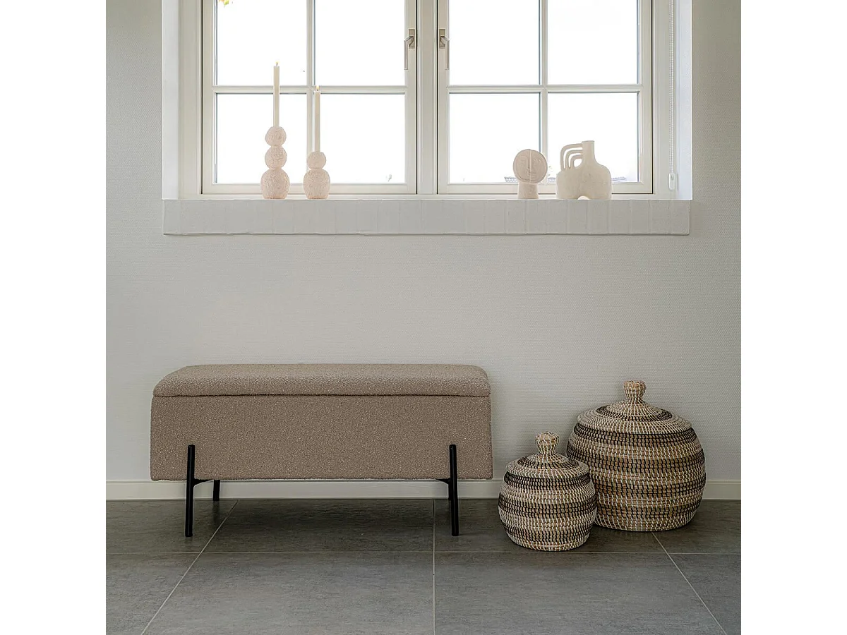 BLAIRE - Banc-Coffre Tissu Bouclé Beige Pieds Métal