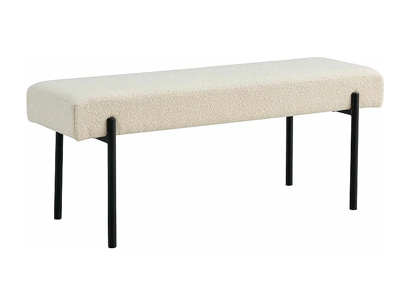 VILONY - Banc 2 Places Tissu Bouclé Blanc cassé et Pieds Métal Noir