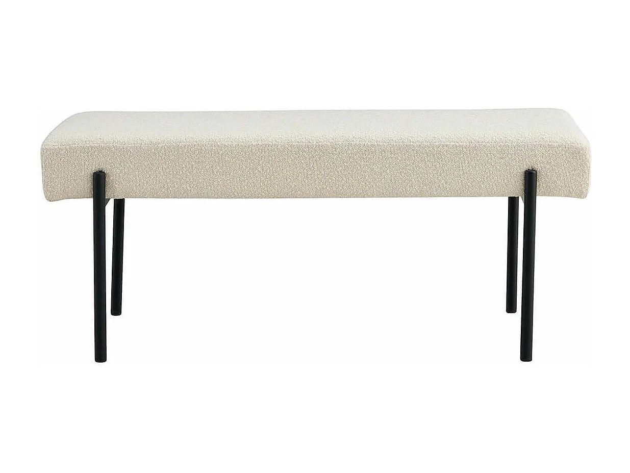 VILONY - Banc 2 Places Tissu Bouclé Blanc cassé et Pieds Métal Noir