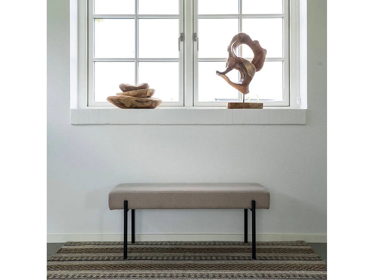 VILONY - Banc 2 Places Tissu Beige et Pieds Métal Noir