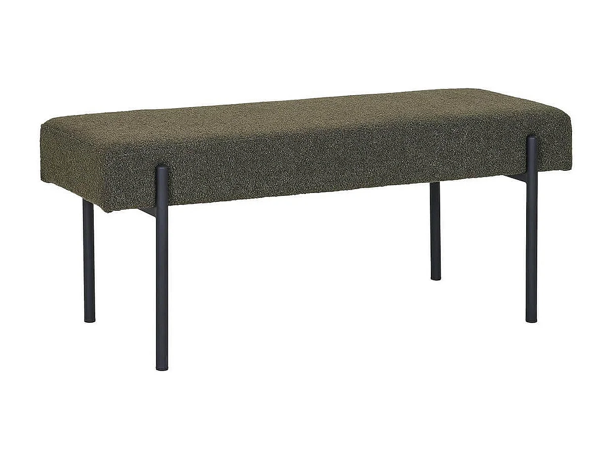 VILONY - Banc 2 Places Tissu Bouclé Vert foncé et Pieds Métal Noir