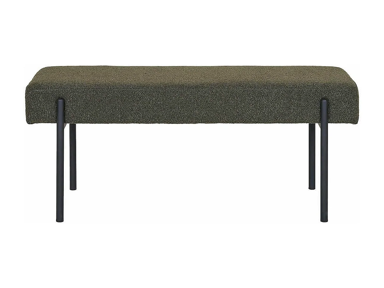 VILONY - Banc 2 Places Tissu Bouclé Vert foncé et Pieds Métal Noir