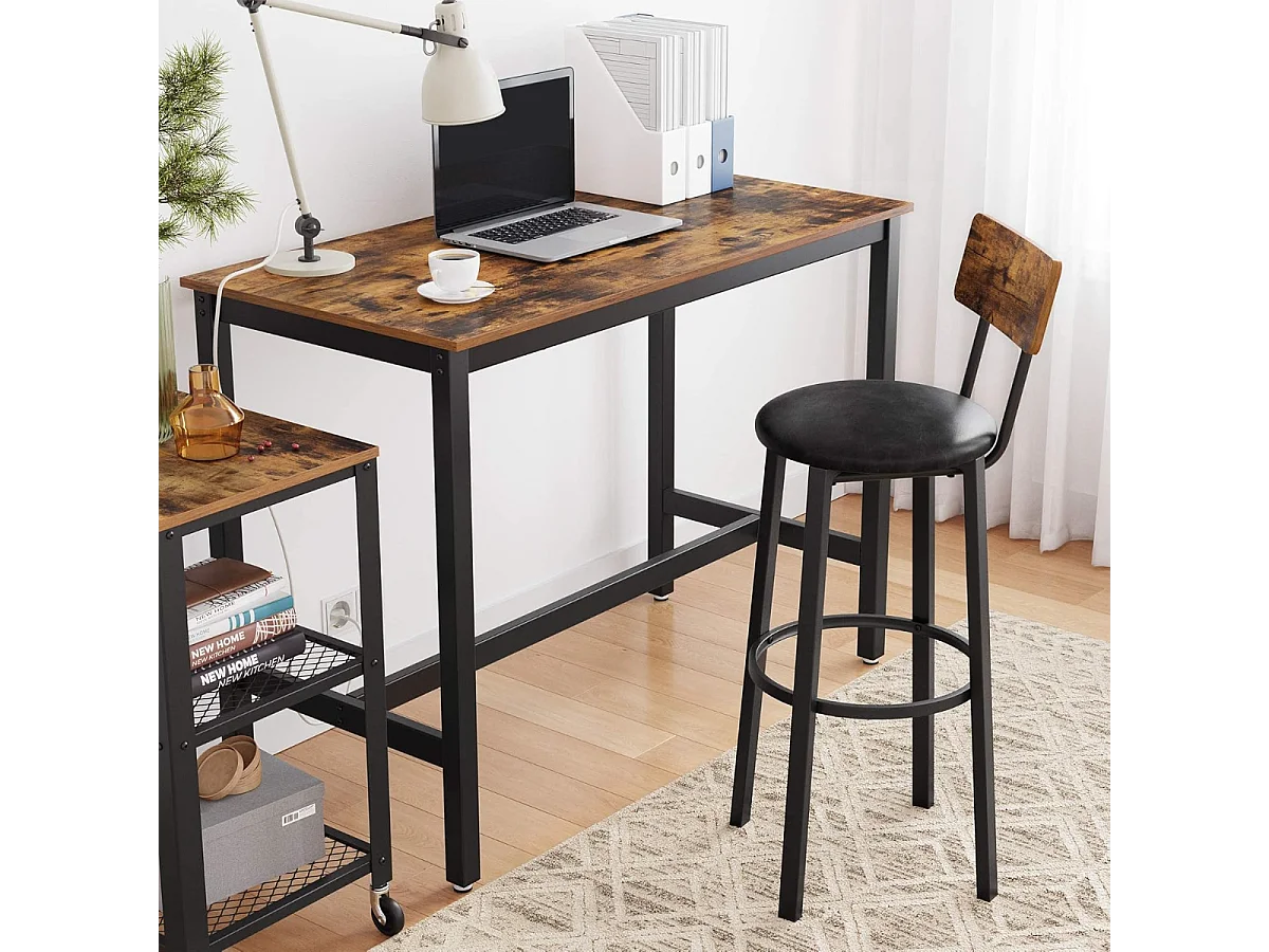 Parya Home - Stable Bar Table - Métal/Panneau - Marron/Noir