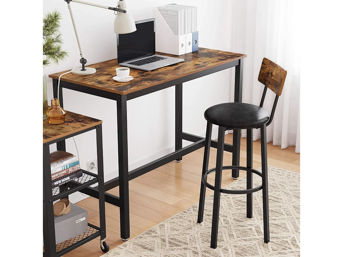 Parya Home - Stable Bar Table - Métal/Panneau - Marron/Noir