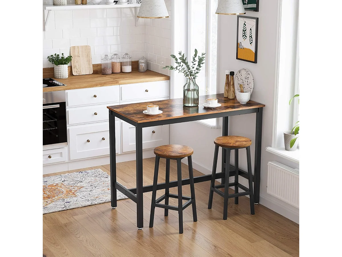 Parya Home - Stable Bar Table - Métal/Panneau - Marron/Noir