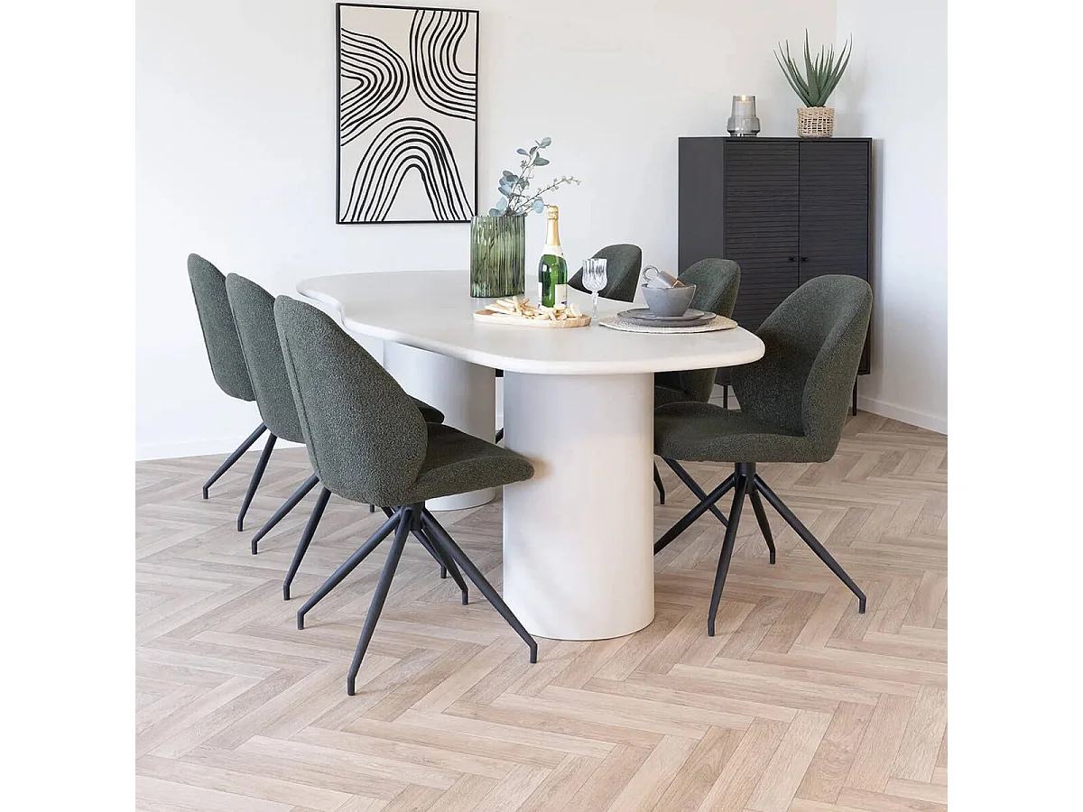 ORGANIC - Table Repas 200cm en MDF et Ciment Gris clair Plateau Vague