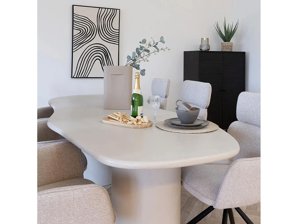 ORGANIC - Table Repas 200cm en MDF et Ciment Gris clair Plateau Vague