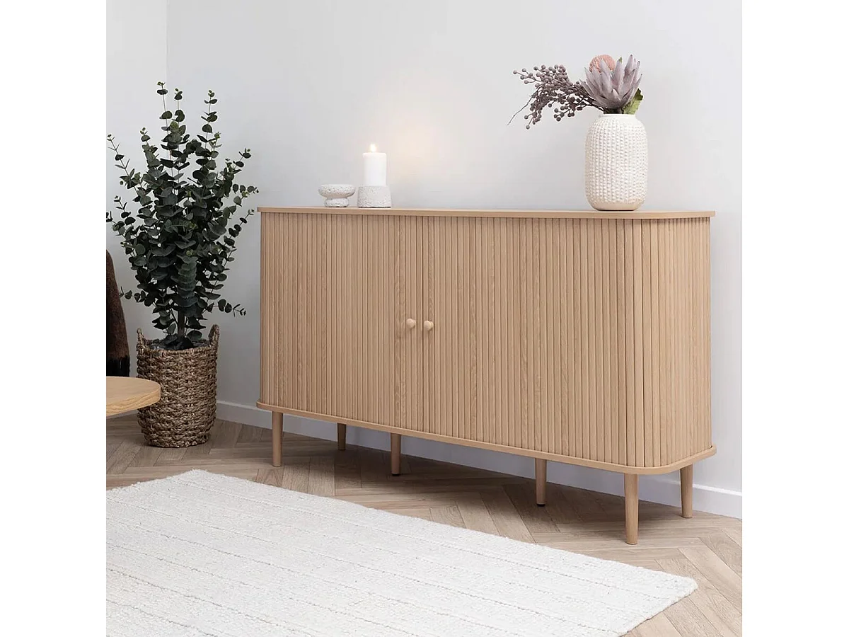 ERIKA - Buffet 2 portes coulissantes en MDF et Pin Naturel