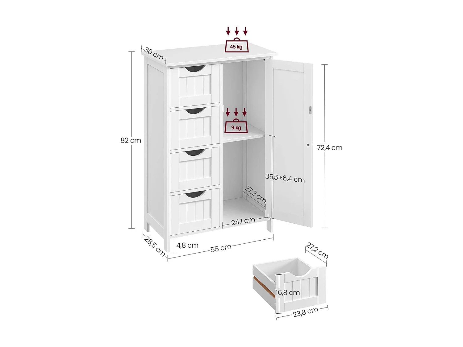 Parya Home - Witte Kast - Inclusief 4 Korven & Deur - Hout - Wit