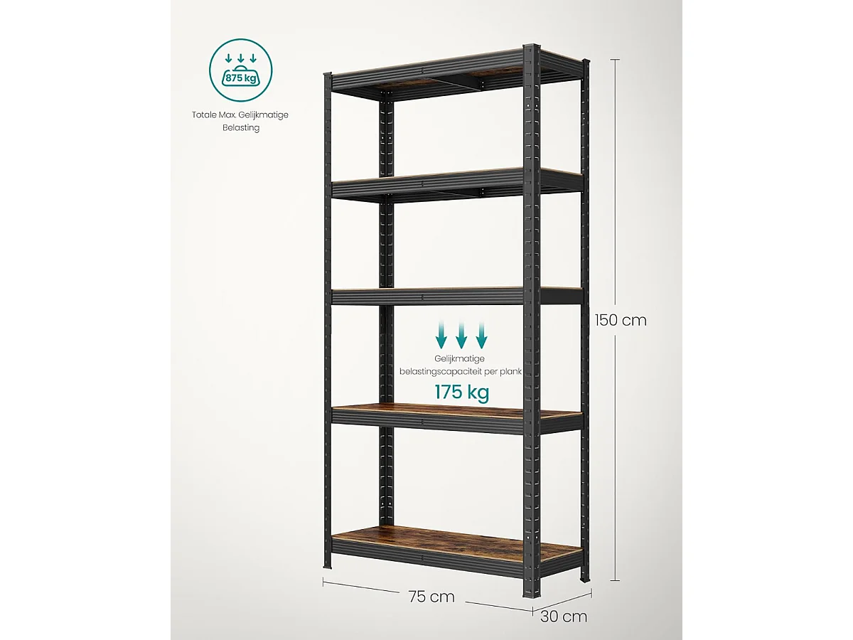 Bobbel Home - Armoire à étagères - Rack de stockage industriel - Etagères réglables - Noir