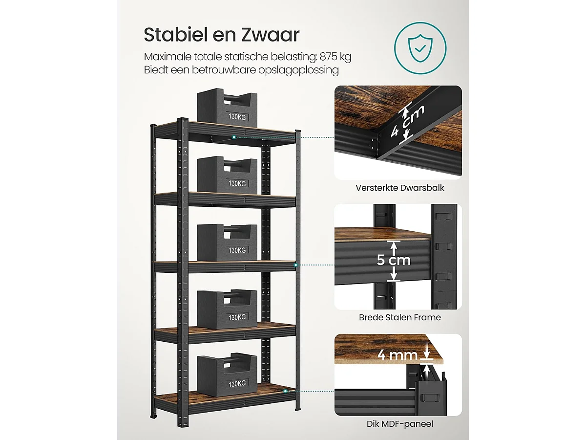 Bobbel Home - Stellingkast - Industriële Opbergrek - Verstelbare planken - Zwart