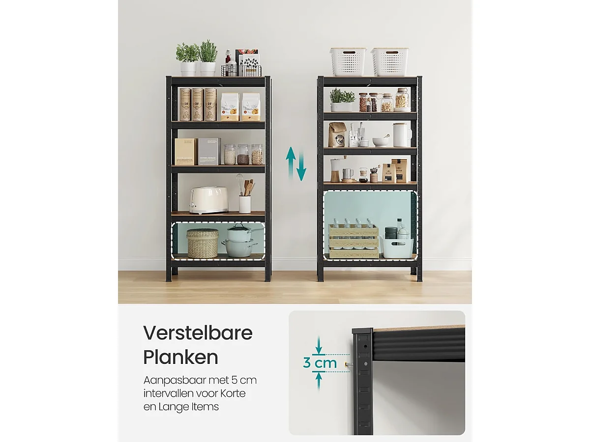 Bobbel Home - Stellingkast - Industriële Opbergrek - Verstelbare planken - Zwart