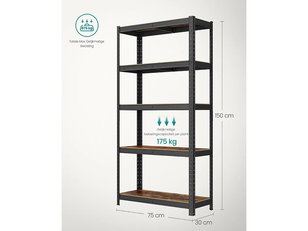 Bobbel Home - Armoire à étagères - Rack de stockage industriel - Etagères réglables - Noir